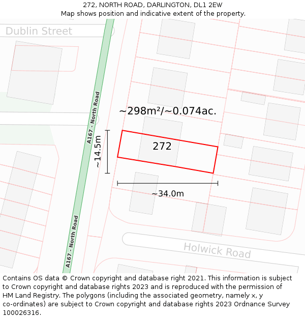 272, NORTH ROAD, DARLINGTON, DL1 2EW: Plot and title map
