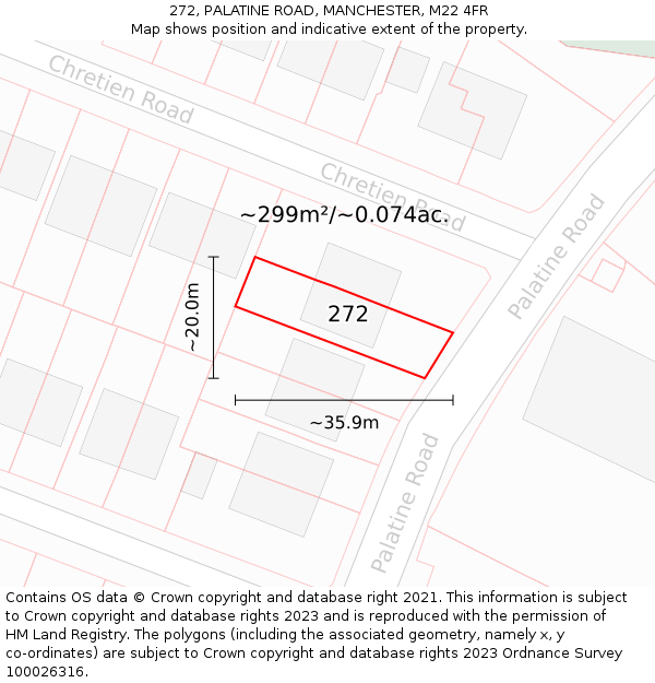 272, PALATINE ROAD, MANCHESTER, M22 4FR: Plot and title map