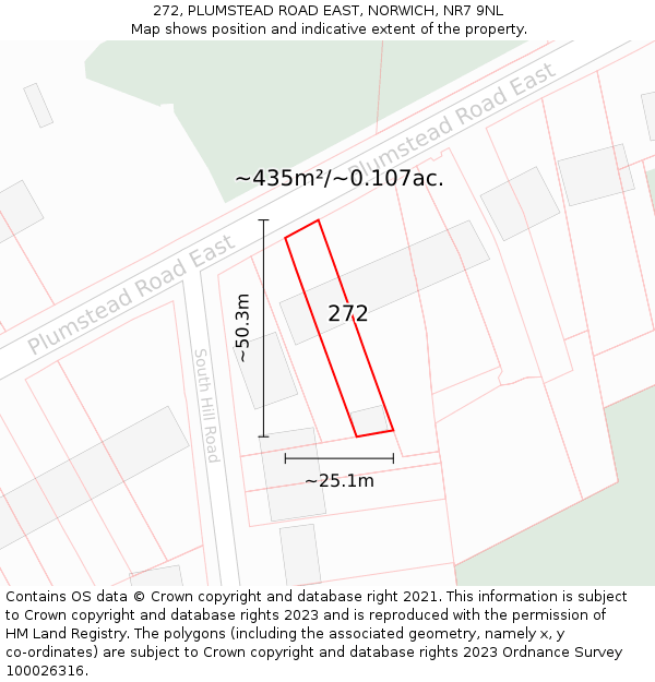 272, PLUMSTEAD ROAD EAST, NORWICH, NR7 9NL: Plot and title map