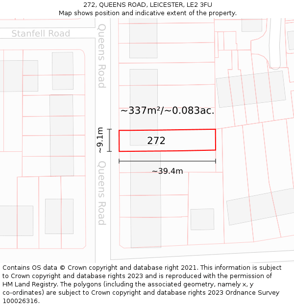 272, QUEENS ROAD, LEICESTER, LE2 3FU: Plot and title map