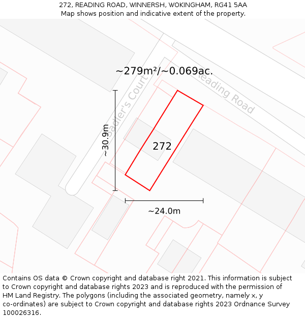 272, READING ROAD, WINNERSH, WOKINGHAM, RG41 5AA: Plot and title map
