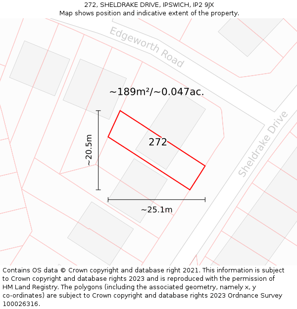 272, SHELDRAKE DRIVE, IPSWICH, IP2 9JX: Plot and title map