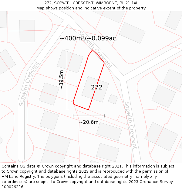 272, SOPWITH CRESCENT, WIMBORNE, BH21 1XL: Plot and title map