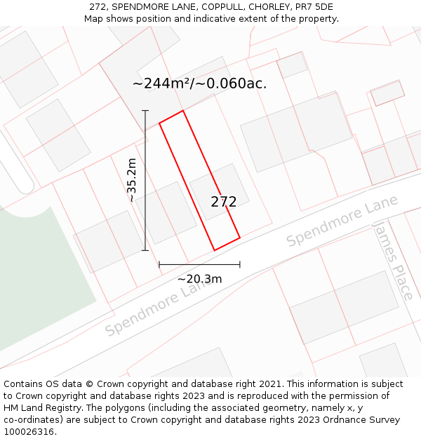 272, SPENDMORE LANE, COPPULL, CHORLEY, PR7 5DE: Plot and title map