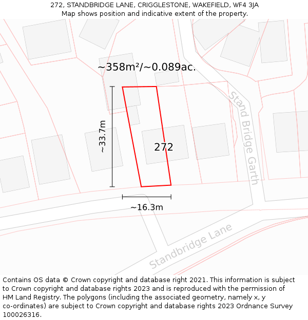 272, STANDBRIDGE LANE, CRIGGLESTONE, WAKEFIELD, WF4 3JA: Plot and title map