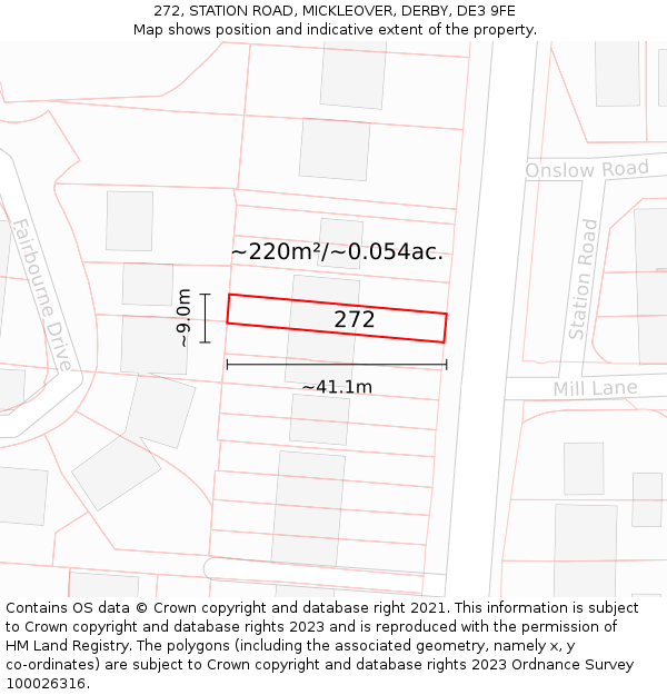 272, STATION ROAD, MICKLEOVER, DERBY, DE3 9FE: Plot and title map