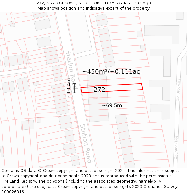 272, STATION ROAD, STECHFORD, BIRMINGHAM, B33 8QR: Plot and title map