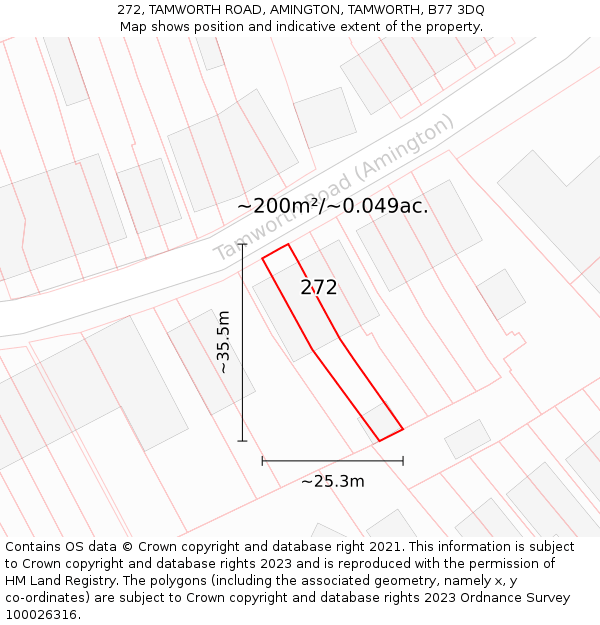 272, TAMWORTH ROAD, AMINGTON, TAMWORTH, B77 3DQ: Plot and title map