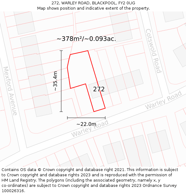272, WARLEY ROAD, BLACKPOOL, FY2 0UG: Plot and title map