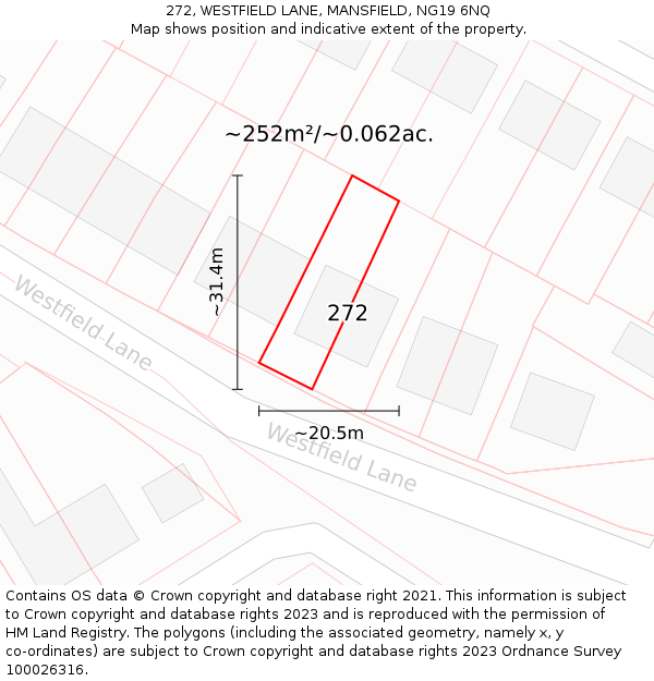 272, WESTFIELD LANE, MANSFIELD, NG19 6NQ: Plot and title map