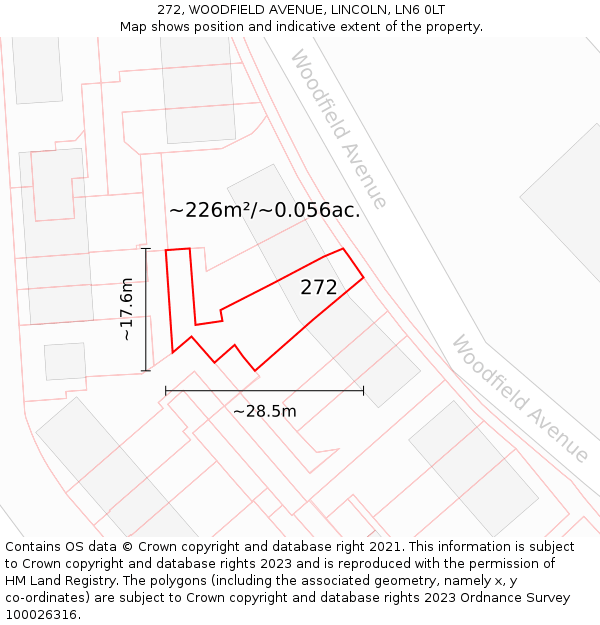 272, WOODFIELD AVENUE, LINCOLN, LN6 0LT: Plot and title map