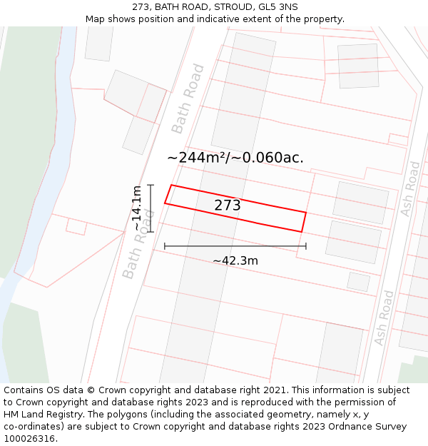 273, BATH ROAD, STROUD, GL5 3NS: Plot and title map