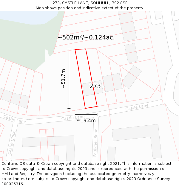 273, CASTLE LANE, SOLIHULL, B92 8SF: Plot and title map