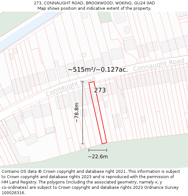 273, CONNAUGHT ROAD, BROOKWOOD, WOKING, GU24 0AD: Plot and title map