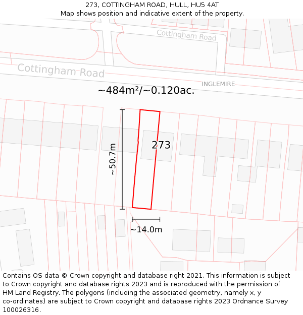 273, COTTINGHAM ROAD, HULL, HU5 4AT: Plot and title map