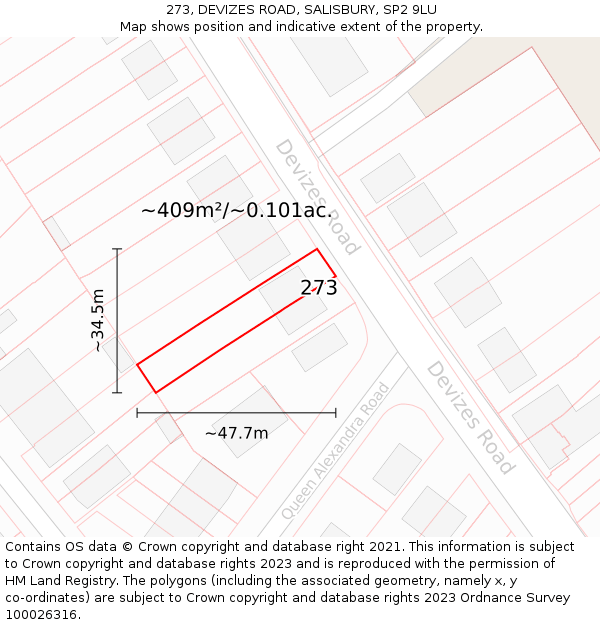 273, DEVIZES ROAD, SALISBURY, SP2 9LU: Plot and title map