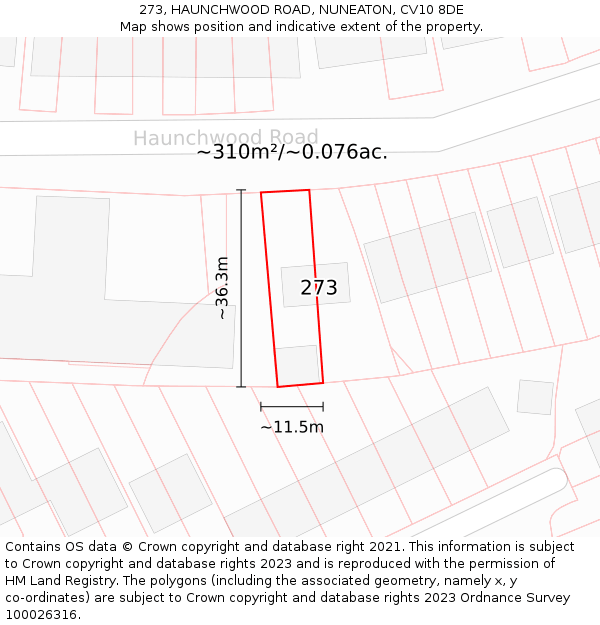 273, HAUNCHWOOD ROAD, NUNEATON, CV10 8DE: Plot and title map
