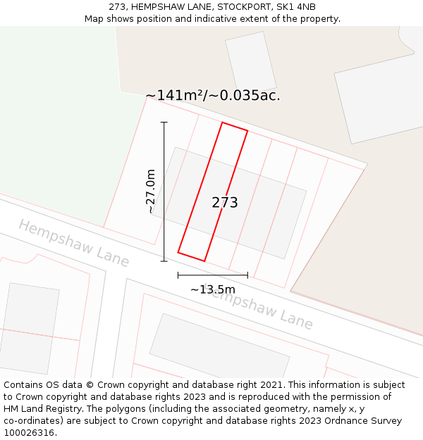 273, HEMPSHAW LANE, STOCKPORT, SK1 4NB: Plot and title map