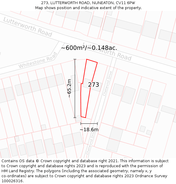 273, LUTTERWORTH ROAD, NUNEATON, CV11 6PW: Plot and title map