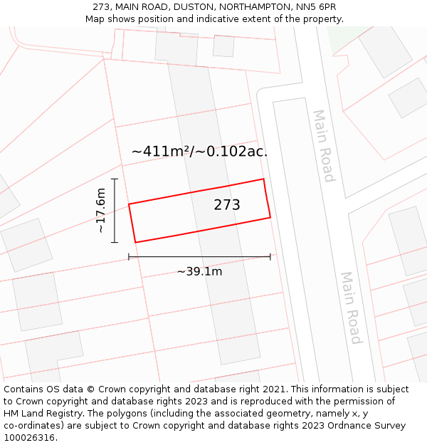 273, MAIN ROAD, DUSTON, NORTHAMPTON, NN5 6PR: Plot and title map
