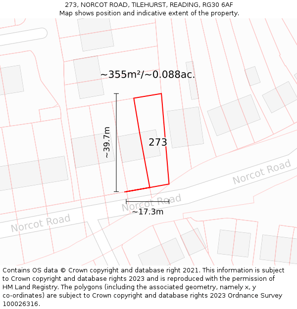273, NORCOT ROAD, TILEHURST, READING, RG30 6AF: Plot and title map