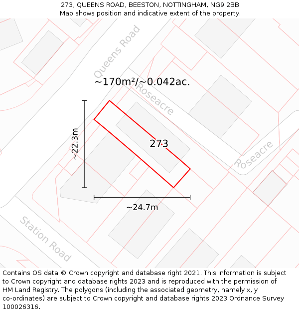 273, QUEENS ROAD, BEESTON, NOTTINGHAM, NG9 2BB: Plot and title map