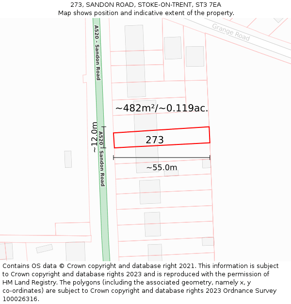 273, SANDON ROAD, STOKE-ON-TRENT, ST3 7EA: Plot and title map