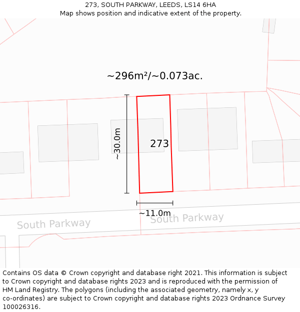 273, SOUTH PARKWAY, LEEDS, LS14 6HA: Plot and title map