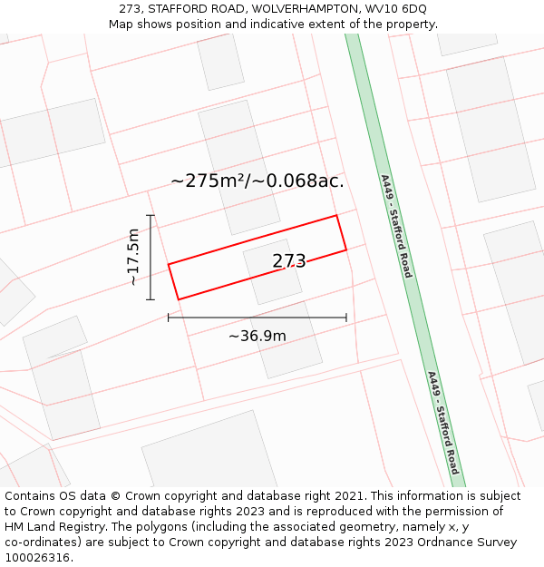 273, STAFFORD ROAD, WOLVERHAMPTON, WV10 6DQ: Plot and title map