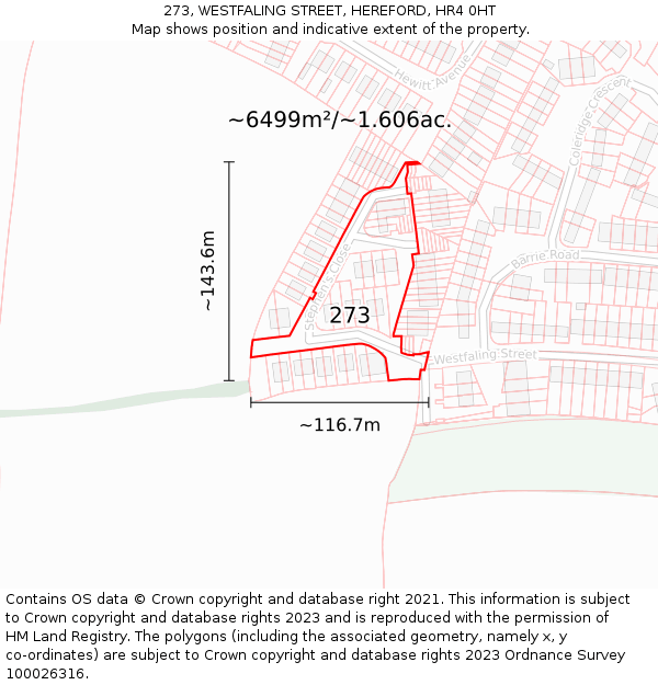 273, WESTFALING STREET, HEREFORD, HR4 0HT: Plot and title map