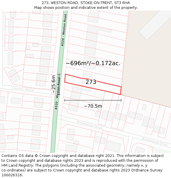 273, WESTON ROAD, STOKE-ON-TRENT, ST3 6HA: Plot and title map