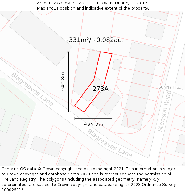 273A, BLAGREAVES LANE, LITTLEOVER, DERBY, DE23 1PT: Plot and title map