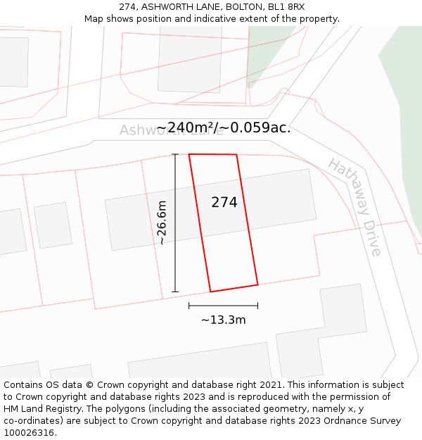 274, ASHWORTH LANE, BOLTON, BL1 8RX: Plot and title map