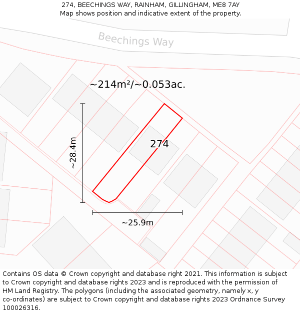 274, BEECHINGS WAY, RAINHAM, GILLINGHAM, ME8 7AY: Plot and title map