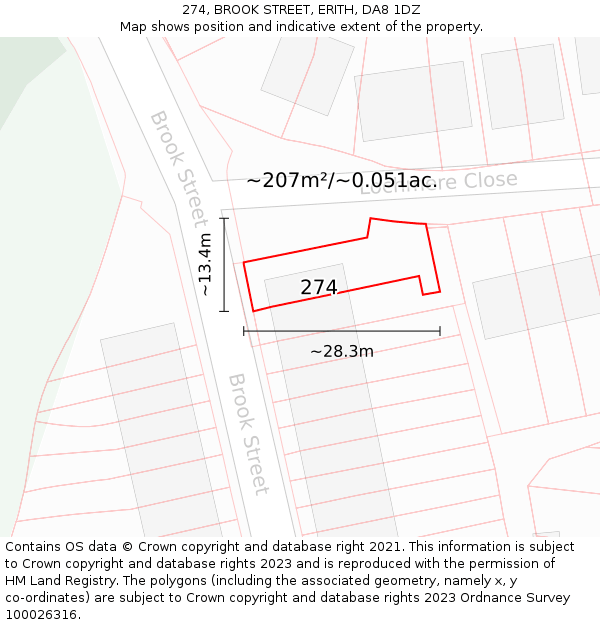 274, BROOK STREET, ERITH, DA8 1DZ: Plot and title map