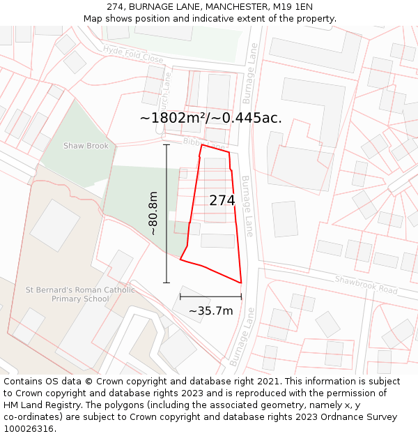 274, BURNAGE LANE, MANCHESTER, M19 1EN: Plot and title map