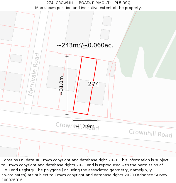 274, CROWNHILL ROAD, PLYMOUTH, PL5 3SQ: Plot and title map