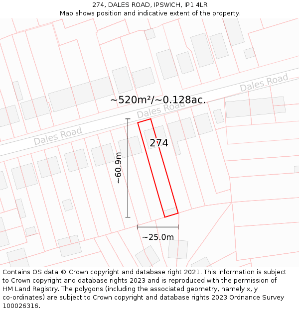 274, DALES ROAD, IPSWICH, IP1 4LR: Plot and title map