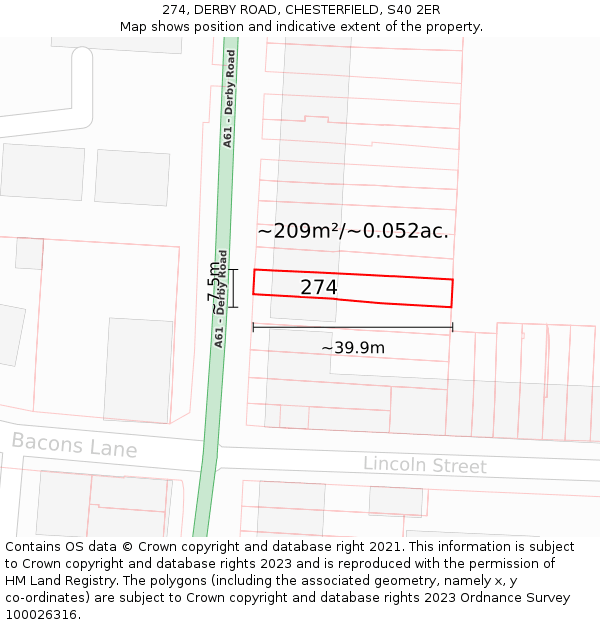 274, DERBY ROAD, CHESTERFIELD, S40 2ER: Plot and title map