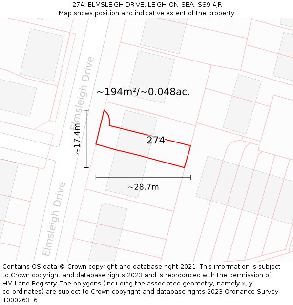 274, ELMSLEIGH DRIVE, LEIGH-ON-SEA, SS9 4JR: Plot and title map
