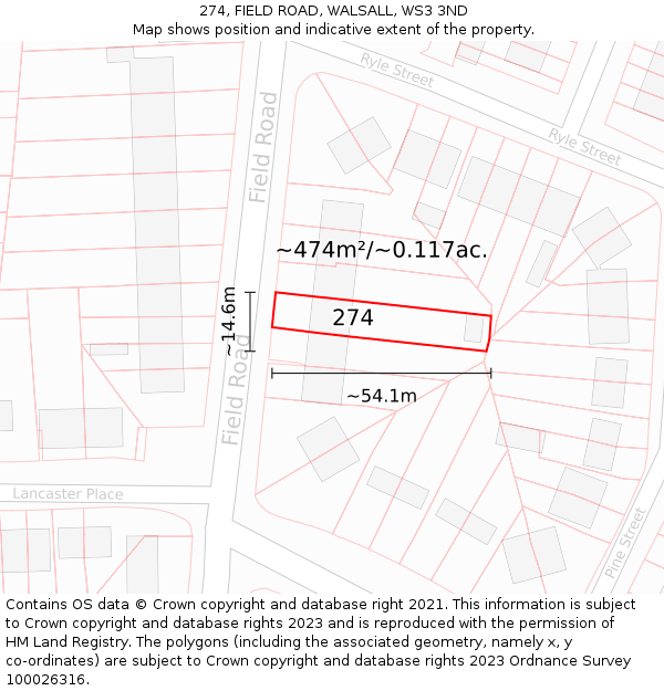 274, FIELD ROAD, WALSALL, WS3 3ND: Plot and title map