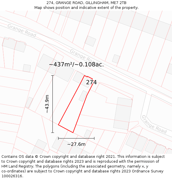 274, GRANGE ROAD, GILLINGHAM, ME7 2TB: Plot and title map