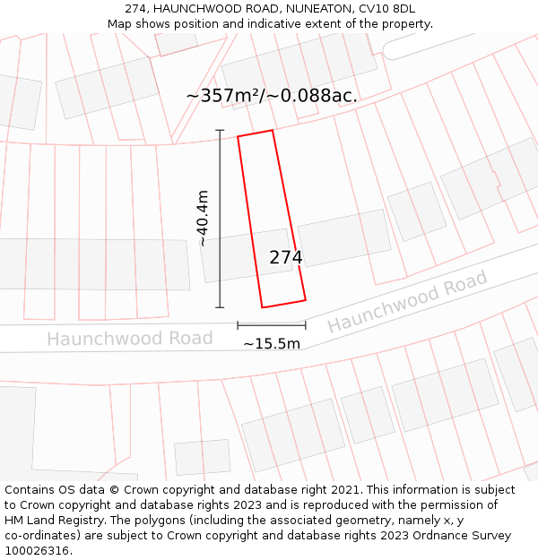 274, HAUNCHWOOD ROAD, NUNEATON, CV10 8DL: Plot and title map
