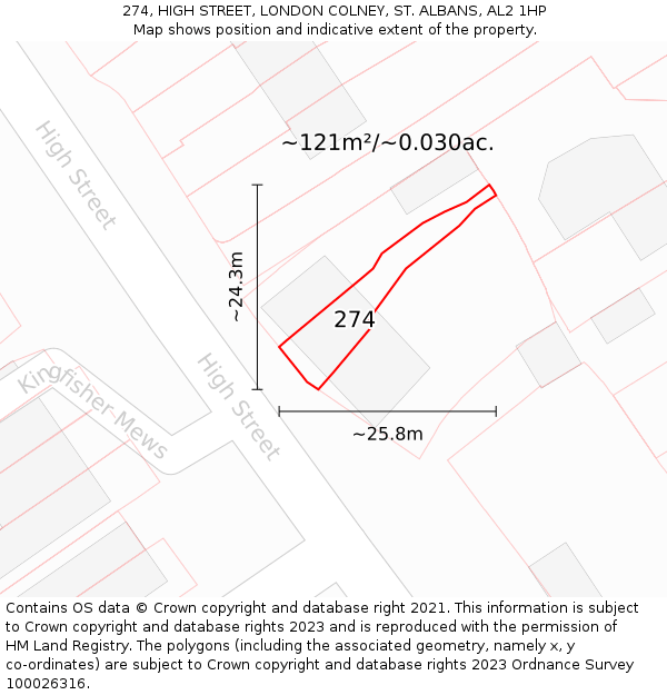 274, HIGH STREET, LONDON COLNEY, ST. ALBANS, AL2 1HP: Plot and title map