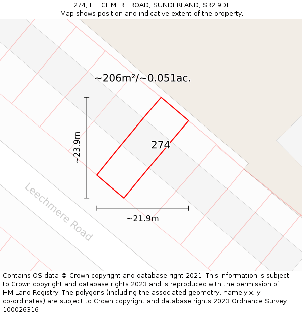 274, LEECHMERE ROAD, SUNDERLAND, SR2 9DF: Plot and title map