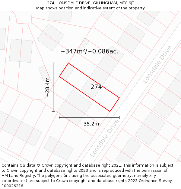 274, LONSDALE DRIVE, GILLINGHAM, ME8 9JT: Plot and title map