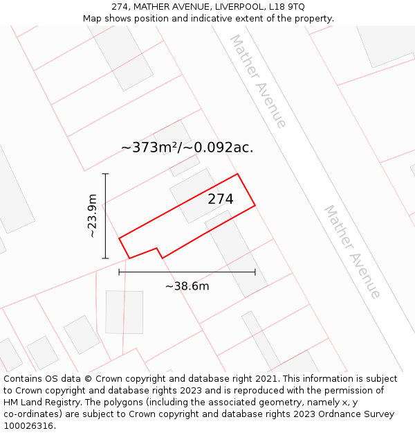 274, MATHER AVENUE, LIVERPOOL, L18 9TQ: Plot and title map