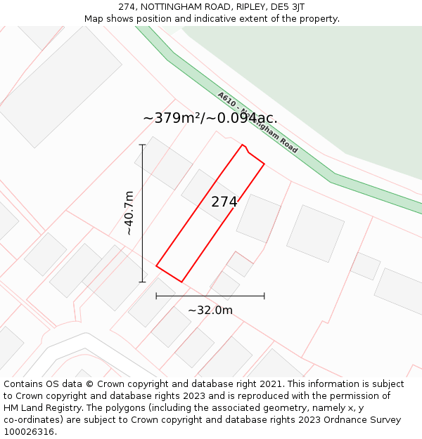 274, NOTTINGHAM ROAD, RIPLEY, DE5 3JT: Plot and title map