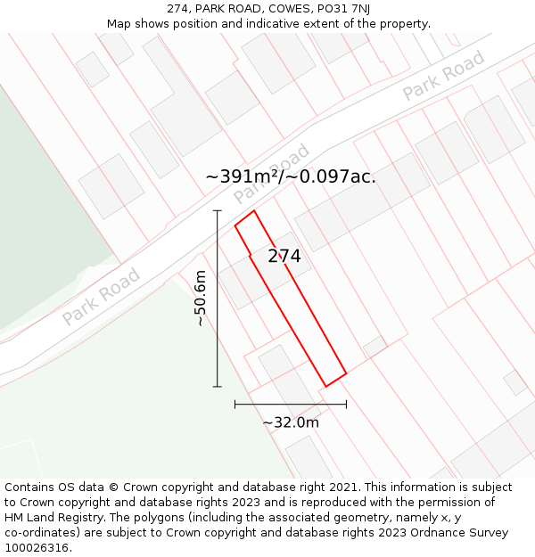 274, PARK ROAD, COWES, PO31 7NJ: Plot and title map