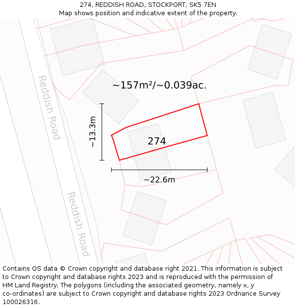 274, REDDISH ROAD, STOCKPORT, SK5 7EN: Plot and title map